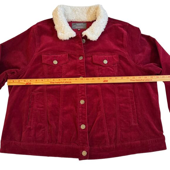 Torrid Corduroy Sherpa Lined Trucker Jacket Rhubarb Red Plus Sz 3X EUC Stunning - Picture 9 of 14